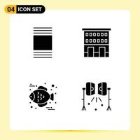 Editable Vector Line Pack of 4 Simple Solid Glyphs of cover food buildings shop front illumination Editable Vector Design Elements