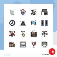 Group of 16 Flat Color Filled Lines Signs and Symbols for clock office desk delivery furniture bureau Editable Creative Vector Design Elements