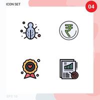 Pictogram Set of 4 Simple Filledline Flat Colors of bug inr protection currency trade Editable Vector Design Elements