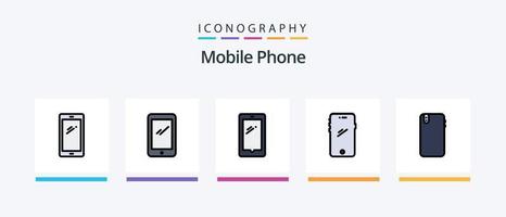 la línea de teléfono móvil llenó el paquete de 5 íconos que incluye . android.. diseño de iconos creativos vector