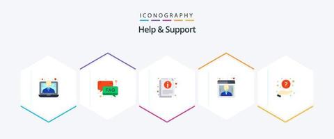 Help And Support 25 Flat icon pack including faq. online. email. customer. document vector