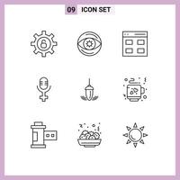 Mobile Interface Outline Set of 9 Pictograms of plummet measurement grid instrument record Editable Vector Design Elements