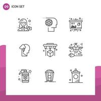 9 User Interface Outline Pack of modern Signs and Symbols of power mental movie energy sales Editable Vector Design Elements