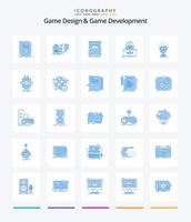 diseño creativo de juegos y desarrollo de juegos 25 paquete de iconos azules como leyenda. juego. publicar. tesoro. oro vector