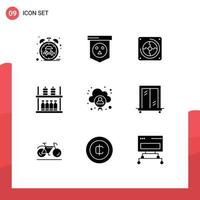 Set of 9 Commercial Solid Glyphs pack for cloud supermarket fan shelf furniture Editable Vector Design Elements