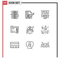 Group of 9 Outlines Signs and Symbols for miner storage festival server data Editable Vector Design Elements