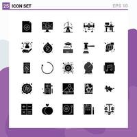 User Interface Pack of 25 Basic Solid Glyphs of office job energy camera hobbies Editable Vector Design Elements