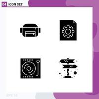 Modern Set of 4 Solid Glyphs Pictograph of bag vinyl document dj road trip Editable Vector Design Elements