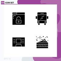 Universal Icon Symbols Group of 4 Modern Solid Glyphs of browser night secure transport pizza Editable Vector Design Elements