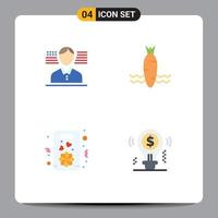 4 Universal Flat Icons Set for Web and Mobile Applications man love carrot spring idea Editable Vector Design Elements