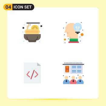 Modern Set of 4 Flat Icons Pictograph of food html brain opinion presentation Editable Vector Design Elements