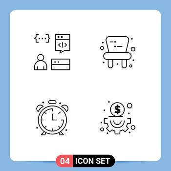 paquete de línea de vector editable de 4 colores planos de línea de llenado simple de reloj de aplicación temporizador de silla de desarrollo elementos de diseño de vector editable