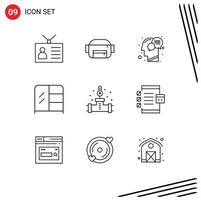 User Interface Pack of 9 Basic Outlines of plumbing pipe head wardrobe furniture Editable Vector Design Elements