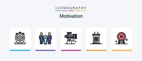 la línea de motivación llenó el paquete de 5 iconos, incluida la ubicación. navegación. escritorio. motivación. engranaje. diseño de iconos creativos vector