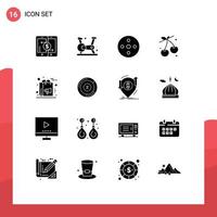 Pictogram Set of 16 Simple Solid Glyphs of bag food gym cherry storage Editable Vector Design Elements