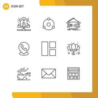 Set of 9 Commercial Outlines pack for location phone crypto currency telephone smart Editable Vector Design Elements