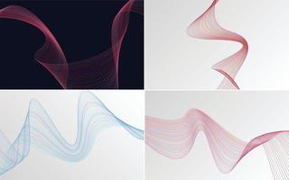 Set of 4 geometric wave pattern background Abstract waving line vector