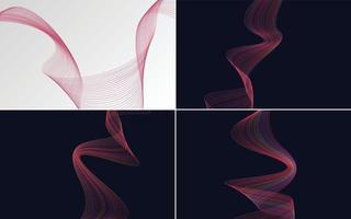 Set of 4 geometric wave pattern background Abstract waving line vector