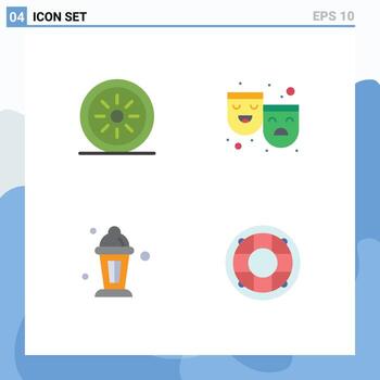 Set of 4 Vector Flat Icons on Grid for food lamp masks happy sad help Editable Vector Design Elements
