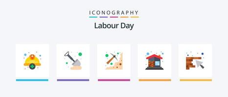 Labour Day Flat 5 Icon Pack Including home. building. mining. brick wall. pick. Creative Icons Design vector