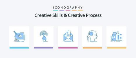 Creative Skills And Creative Process Blue 5 Icon Pack Including thinking. mind. digital. briefing. letter. Creative Icons Design vector