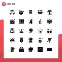 Modern Set of 25 Solid Glyphs and symbols such as poison autumn gear amanita plant Editable Vector Design Elements