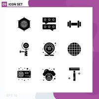 9 Thematic Vector Solid Glyphs and Editable Symbols of rating location gym grinding construction Editable Vector Design Elements