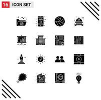 Set of 16 Modern UI Icons Symbols Signs for dollar analysis sport labour badge hat Editable Vector Design Elements