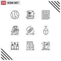 User Interface Pack of 9 Basic Outlines of reference performance data diagram video Editable Vector Design Elements