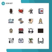 Modern Set of 16 Flat Color Filled Lines Pictograph of knowledge book switch apple health Editable Creative Vector Design Elements