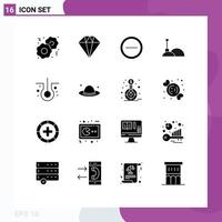 Pictogram Set of 16 Simple Solid Glyphs of hat cap user sick hair hair Editable Vector Design Elements