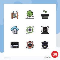 Universal Icon Symbols Group of 9 Modern Filledline Flat Colors of cyber document nature cloud files Editable Vector Design Elements