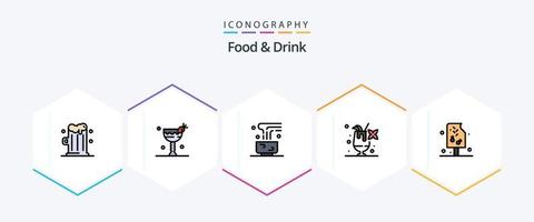 comida y bebida paquete de iconos de 25 líneas completas que incluye. alimento. cóctel. bebida caliente vector