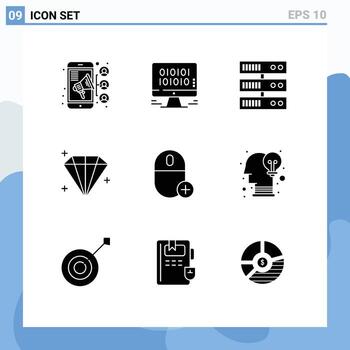Modern Set of 9 Solid Glyphs Pictograph of gadget computers backup add jewel Editable Vector Design Elements