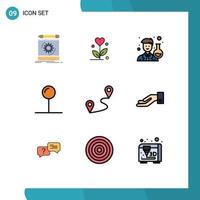 Modern Set of 9 Filledline Flat Colors and symbols such as pin pointer heart pin scientist Editable Vector Design Elements