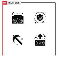 Pack of 4 Modern Solid Glyphs Signs and Symbols for Web Print Media such as radio farming wedding security spade Editable Vector Design Elements