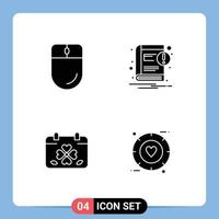 Group of 4 Solid Glyphs Signs and Symbols for cursor clover mouse notice leaf Editable Vector Design Elements