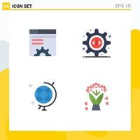 conjunto de 4 iconos planos vectoriales en cuadrícula para elementos de diseño vectorial editables de ramo de código fuente de navegador web de geografía de datos vector