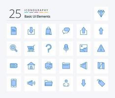 Elementos básicos de la interfaz de usuario Paquete de 25 iconos de color azul que incluye hasta. flecha. bolso de mano correo. chat vector