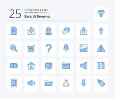 Basic Ui Elements 25 Blue Color icon pack including up. arrow. hand bag. mail. chat vector