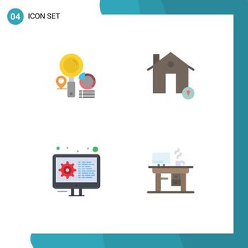 4 User Interface Flat Icon Pack of modern Signs and Symbols of search coding graph house gear Editable Vector Design Elements