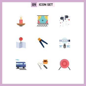 User Interface Pack of 9 Basic Flat Colors of map music debut headset free Editable Vector Design Elements