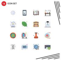 Pack of 16 Modern Flat Colors Signs and Symbols for Web Print Media such as can device art workplace desk Editable Pack of Creative Vector Design Elements