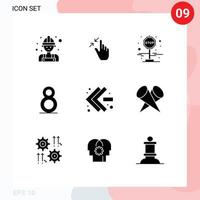 Universal Icon Symbols Group of 9 Modern Solid Glyphs of left arrows touch eight Editable Vector Design Elements