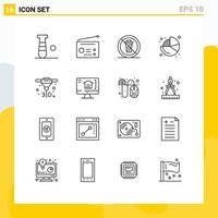 Group of 16 Outlines Signs and Symbols for printing finance and chart restaurant Editable Vector Design Elements