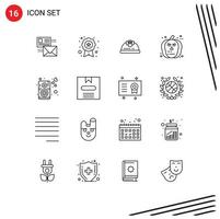 16 Universal Outlines Set for Web and Mobile Applications scary halloween recognition face building Editable Vector Design Elements