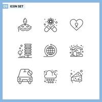 9 Universal Outlines Set for Web and Mobile Applications business network environment love city architecture Editable Vector Design Elements