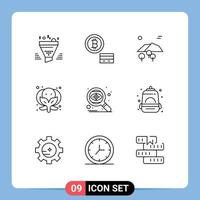 User Interface Pack of 9 Basic Outlines of targeting search landscape vegetable broccoli Editable Vector Design Elements