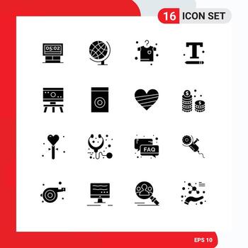 Pictogram Set of 16 Simple Solid Glyphs of science atom drying web text Editable Vector Design Elements