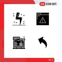 Set of 4 Commercial Solid Glyphs pack for battery browser energy security gear Editable Vector Design Elements